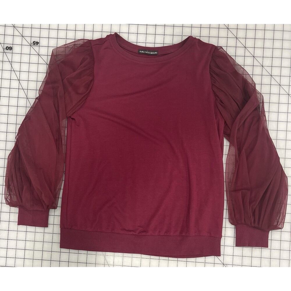 Harlowe And Graham M Long Sleeve Red Shirt Tulle Sleeves And Under Sleeve I3